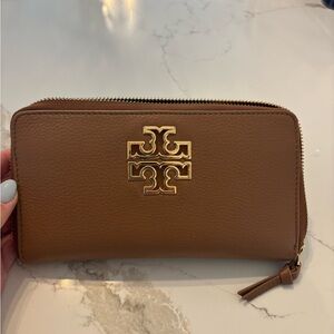 Tory Burch Brown Wallet with Gold Logo